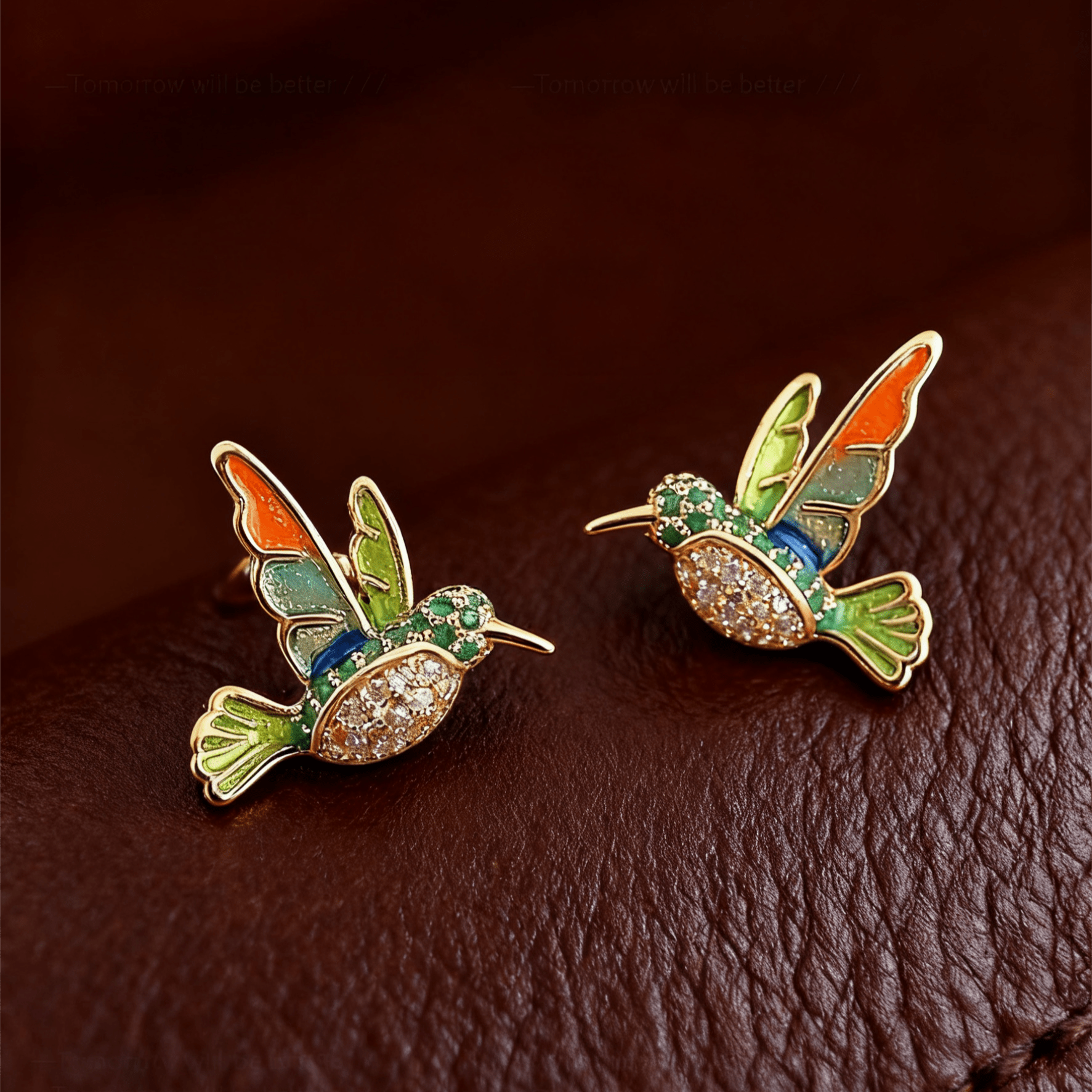 Colorful Enamel Hummingbird Stud Earrings with Rhinestones - zoominizoo