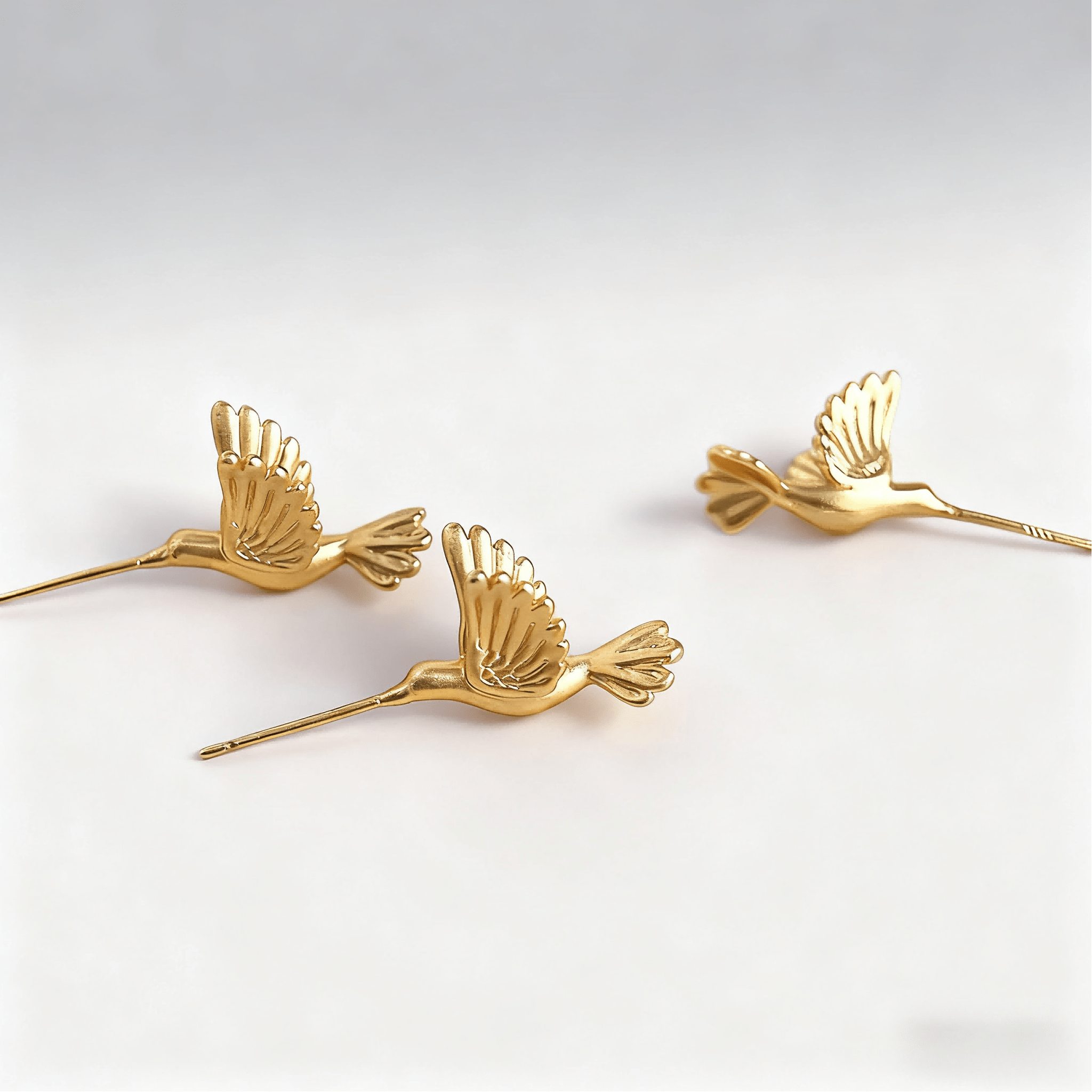 Golden Hummingbird Earrings - Delicate Animal - Shaped Jewelry for Women - zoominizoo