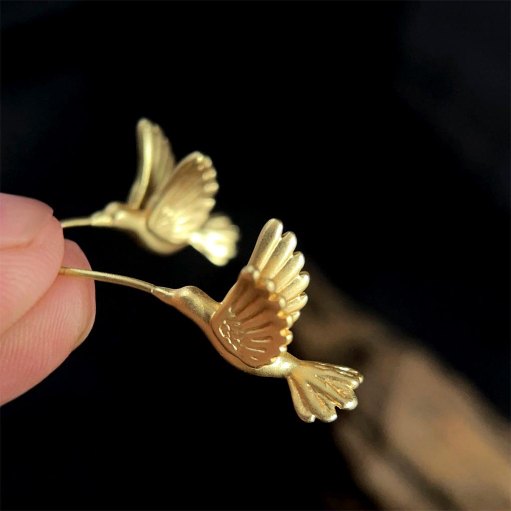Golden Hummingbird Earrings - Delicate Animal - Shaped Jewelry for Women - zoominizoo