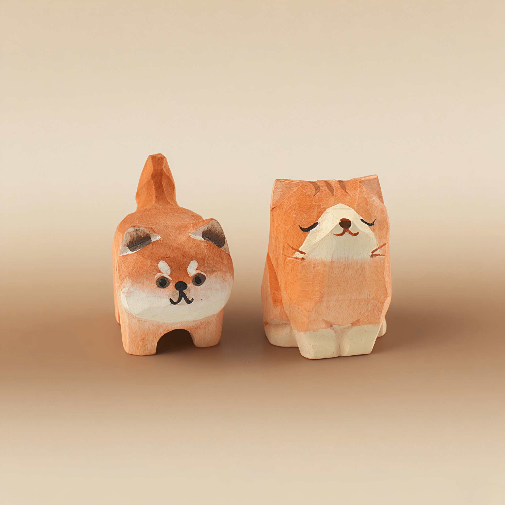 Wooden dog and wooden cat丨ornament - zoominizoo